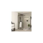 Paroi de douche à l'italienne avec porte - serviettes h. 200 x l. 90 cm, ép. 6 mm, profilé noir, galedo ... Paroi de douche à l'italienne avec porte - serviettes h. 200 x l. 90 cm, ép. 6 mm, profilé noir, galedo ...