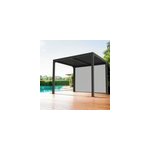 Pergola bioclimatique autoportante habrita aluminium 3 x 2, 4 m gris anthracite + rideau manuel 3 m