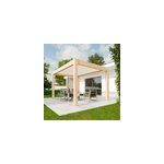 Pergola bioclimatique autoportante motorise aluminium 4alu vali 3 x 4 m coloris chne clair lames blanches ...
