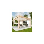 Pergola bioclimatique autoportante motorise aluminium 4alu vali 4 x 4 m coloris chne clair lames blanches ...