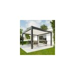 Pergola bioclimatique autoportante motoris�e aluminium 4alu vali 4 x 4 m gris anthracite 7016 lames blanches ...