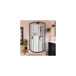 Portes de douche coulissantes accès d'angle quart de cercle l. 90 x l. 90 x h. 195 cm, verre transparent, ... Portes de douche coulissantes accès d'angle quart de cercle l. 90 x l. 90 x h. 195 cm, verre transparent, ...