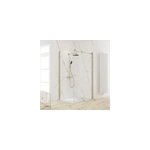 Porte de douche coulissante avec paroi latérale l. 140 + 90 x h. 200 cm, verre transparent, profilé doré ... Porte de douche coulissante avec paroi latérale l. 140 + 90 x h. 200 cm, verre transparent, profilé doré ...
