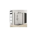 Porte de douche coulissante avec paroi latérale l. 160 + 90 x h. 200 cm, verre transparent, profilé noir ... Porte de douche coulissante avec paroi latérale l. 160 + 90 x h. 200 cm, verre transparent, profilé noir ...