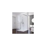 Porte de douche coulissante avec paroi latrale ouverture gauche l. 100 + 80 x h. 200 cm, verre transparent ...