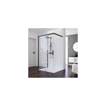 Porte de douche coulissante avec paroi latrale ouverture gauche l. 100 + 80 x h. 200 cm, verre transparent ...