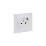 Prise 2 ples avec terre + 1 port usb - c legrand neptune blanc