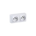 Prise de courant double avec 2 p�les + terre compl�te saillie schneider electric alr�a blanc