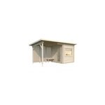 Sauna ext�rieur sanna 5 places en bois naturel avec pergola 5, 9 m� palmako 14, 4m�