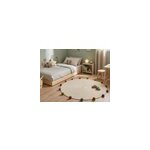Tapis enfant rond en coton beige � pompons arlequin �. 90 cm atmosphera for kids