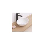 Vasque � poser ovale en c�ramique effet marbre blanc h. 14 cm ondee