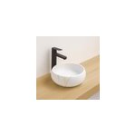 Vasque � poser ronde en c�ramique effet marbre blanc h. 12 cm ondee