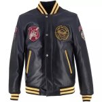 Blouson helstons von dutch collegian cuir rag noir jaune