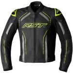 Blouson rst s - 1 cuir noir gris jaune fluo