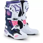Bottes cross alpinestars tech 10 blanc violet bleu marine rose fluo