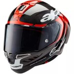 Casque alpinestars supertech r10 element noir carbon bright rouge blanc brillant