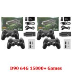 2pcs d90 64g 15000 - console de jeu vido rtro, double manette sans fil, cl de jeu, 2. 4 jeux, tv hd, ...