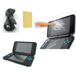 Pack 3 en 1 nintendo new 2ds xl : housse silicone noir - chargeur usb - protection ecran verre tremp ...