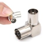 Adaptateur d'angle droit rf sur prise pour cables d'antenne coaxiaux enti�rement en m�tal
