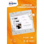 Avery - blanc - 210 x 99 mm - 260 g / m - 36 carte(s) (12 feuille(s) x 3 cartes
