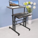 Bureau d'ordinateur portable 60cm hauteur r�glable stand up laptop desk computer bureau debout avec rouleaux ...