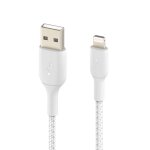 Cble usb vers lightning mfi 18w nylon tress 3m charge et synchro belkin blanc