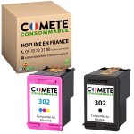 Comete - 302 fabriqu� en france - 2 cartouches d'encre compatibles avec hp 302 sans affichage du niveau ...