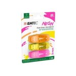 Emtec c410 neon - cl usb - 8 go - usb 2. 0 - jaune, orange, rose (pack de 3)