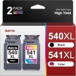 Lot de 2 cartouches d'encre 540 et 541 xl de rechange pour canon 540xl 541xl pg - 540 cl - 541 xl noir ...