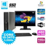 Lot pc hp elite 8300 sff i5 - 3470 3. 2ghz 16go 480go ssd graveur wifi w7 + ecran 19