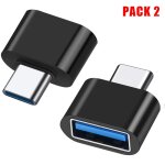 Pack de 2 adaptateurs usb type - a femelle vers type - c male noir
