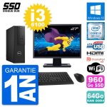 Pc dell t3420 sff ecran 27  core i3 - 6100 ram 64go ssd 960go hdmi windows 10 wifi