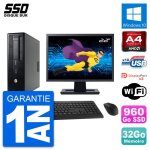 Pc hp 705 g1 sff ecran 22  amd pro - 7300b ram 32go ssd 960go windows 10 wifi