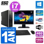 Pc hp 8200 elite sff ecran 19  intel i7 - 2600 ram 16go ssd 480go windows 10 wifi
