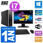 Pc hp 8200 elite sff ecran 19  intel i7 - 2600 ram 4go ssd 480go windows 10 wifi