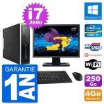 Pc hp 8200 elite sff ecran 22  intel i7 - 2600 ram 4go disque 250go windows 10 wifi