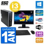 Pc hp 8300 elite sff ecran 19  intel i3 - 3220 ram 4go ssd 240go windows 10 wifi