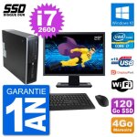 Pc hp 8300 elite sff ecran 22  intel i7 - 2600 ram 4go ssd 120go windows 10 wifi