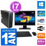 Pc hp 8300 sff ecran 22  intel i7 - 2600 ram 8go disque dur 1to windows 10 wifi