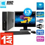Pc hp compaq 8300 sff ecran 19  core i3 - 3220 ram 8go disque 960 go ssd wifi w7