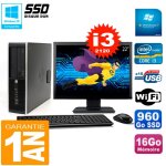 Pc hp compaq 8300 sff ecran 22  core i3 - 2120 ram 16go disque 960 go ssd wifi w7