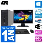 Pc tour hp 400 g2 mt ecran 27  pentium g3220 ram 8go ssd 480go windows 10 wifi