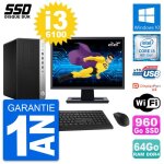 Pc tour hp prodesk 600 g3 ecran 22  i3 - 6100 ram 64go ssd 960go windows 10 wifi