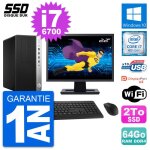 Pc tour hp prodesk 600 g3 mt ecran 22  i7 - 6700 ram 64go ssd 2to windows 10 wifi