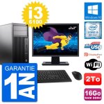 Pc tour hp z240 mt ecran 22  intel i3 - 6100 ram 16go disque 2to windows 10 wifi