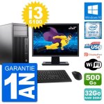 Pc tour hp z240 mt ecran 22  intel i3 - 6100 ram 32go disque 500go windows 10 wifi