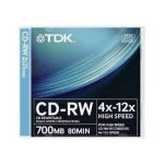Tdk cd - rw 4x - 12x high speed 700mb / 80min 1xsingle cd - rw in jewel case