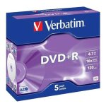 Verbatim pack 5 x dvd + r - 120min - 4. 7gb data - 16x speed - azo