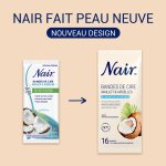 Bandes de cire froide maillot aisselles peau sensible lait de coco nair - le sachet de 16 bandes