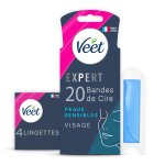 Bandes de cire froide visage peau sensible longue durée expert veet - la boite de 20 bandes Bandes de cire froide visage peau sensible longue durée expert veet - la boite de 20 bandes